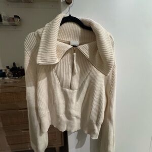 Varley Cream Knit Half Zip Sweater
